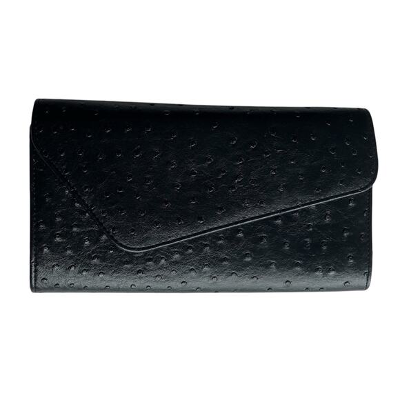Ostrich Flap Envelope Bag Black Textured Vegan Leather Chain Strap Multiway - Picture 16 of 16